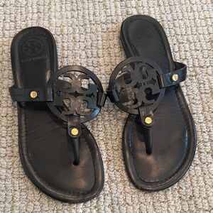 Tory Burch Black Leather Thong Sandals